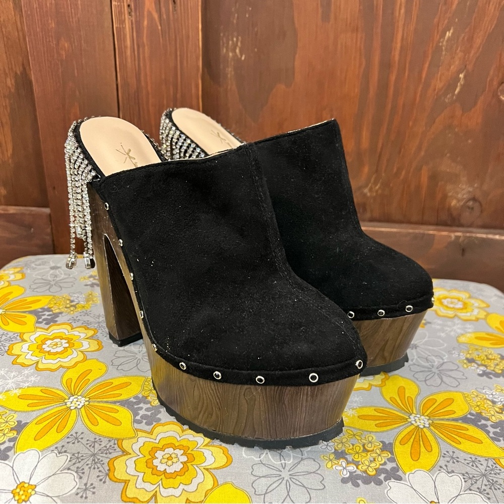 Clarks Black Clogs with Rhinestone Fringe - Picture 3 of 4